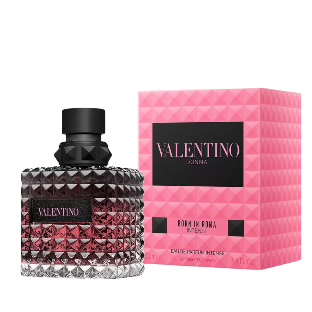 Valentino Donna Born in Roma Intense Eau de Parfum 3.4 fl oz bottle and pink box