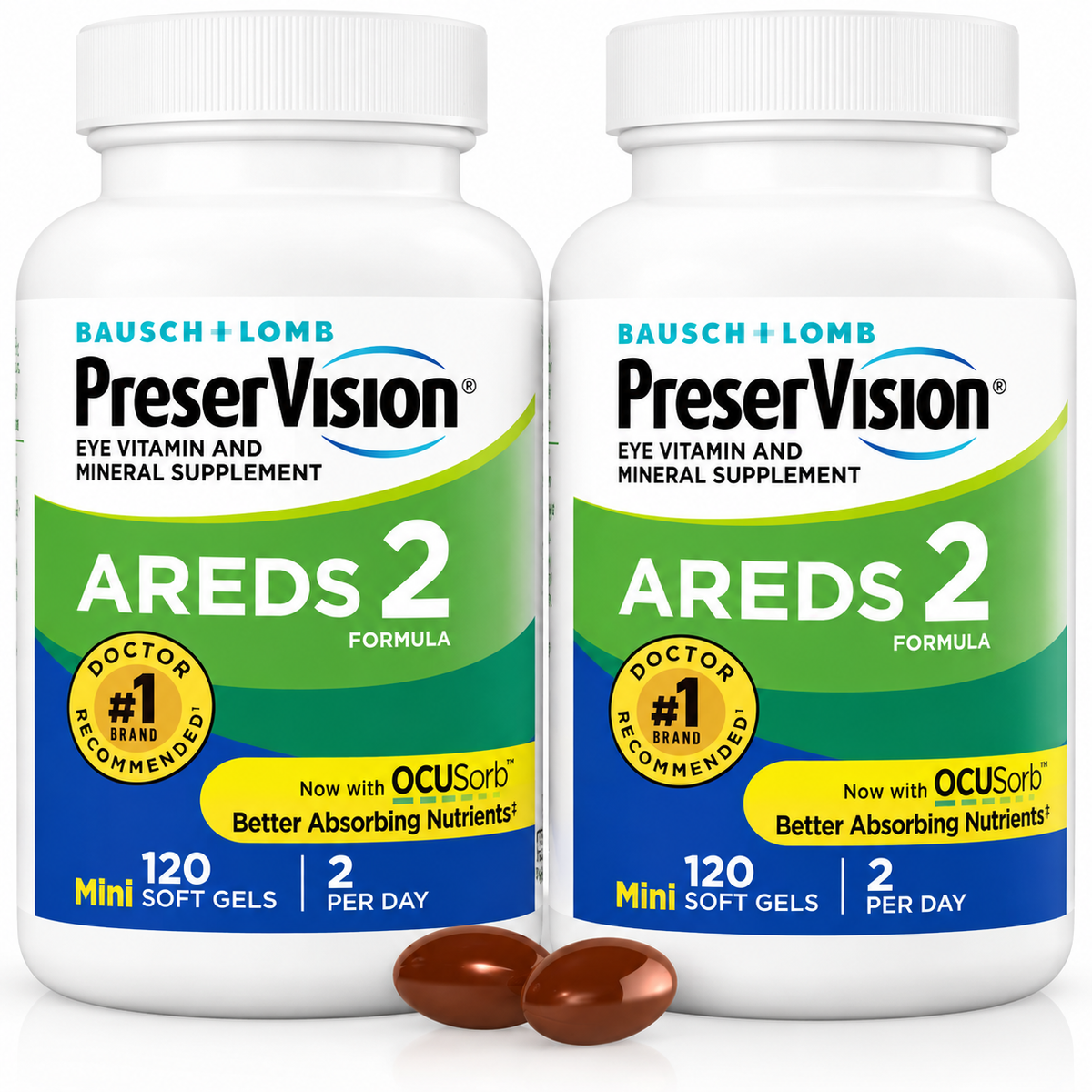 Bausch + Lomb PreserVision AREDS 2 Formula with OCUSorb Eye Vitamin and Mineral Supplement, 120 Mini Soft Gels