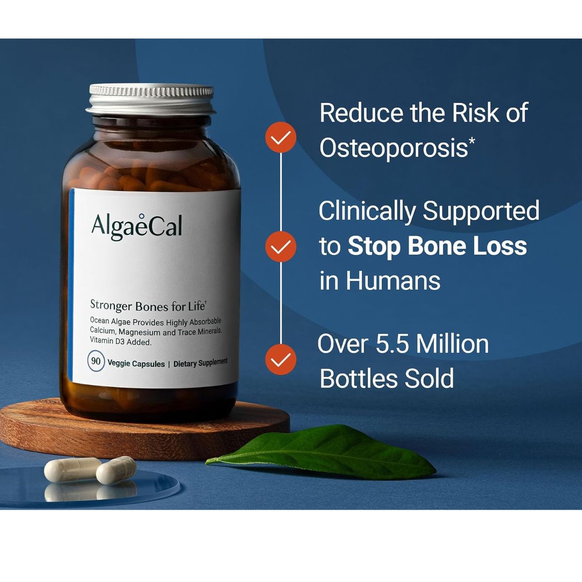 AlgaeCal Plant-Based Calcium Supplement for Bone Strength (3-Pack Bundle)