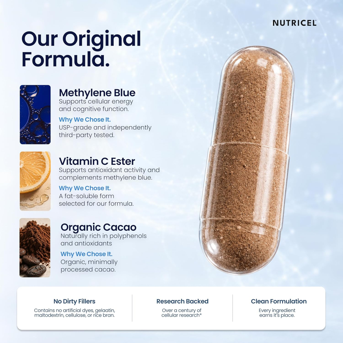 Nutricel Blue Boost – Methylene Blue with Vitamin C Ester and Organic Cacao Pack of 3