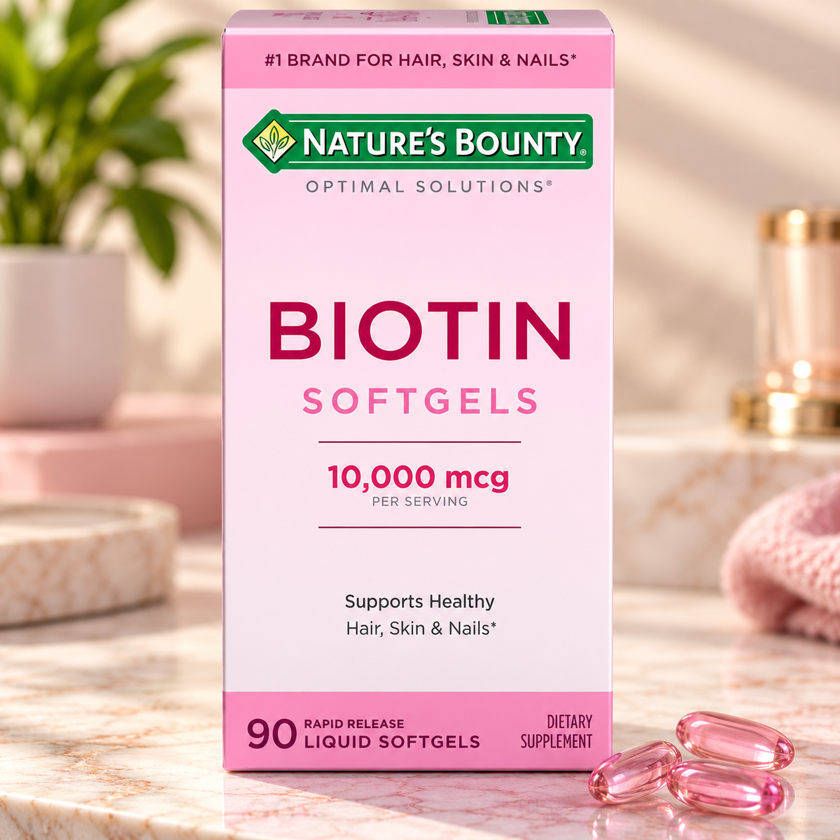 Nature's Bounty Hair Growth Supplement with Biotin – 90 Capsules ( Pack of 5 )