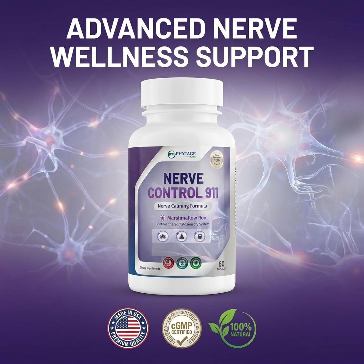 PhytAge Labs Nerve Control 911 All-Natural Plant-Based Nerve Health Support – Pack of 4